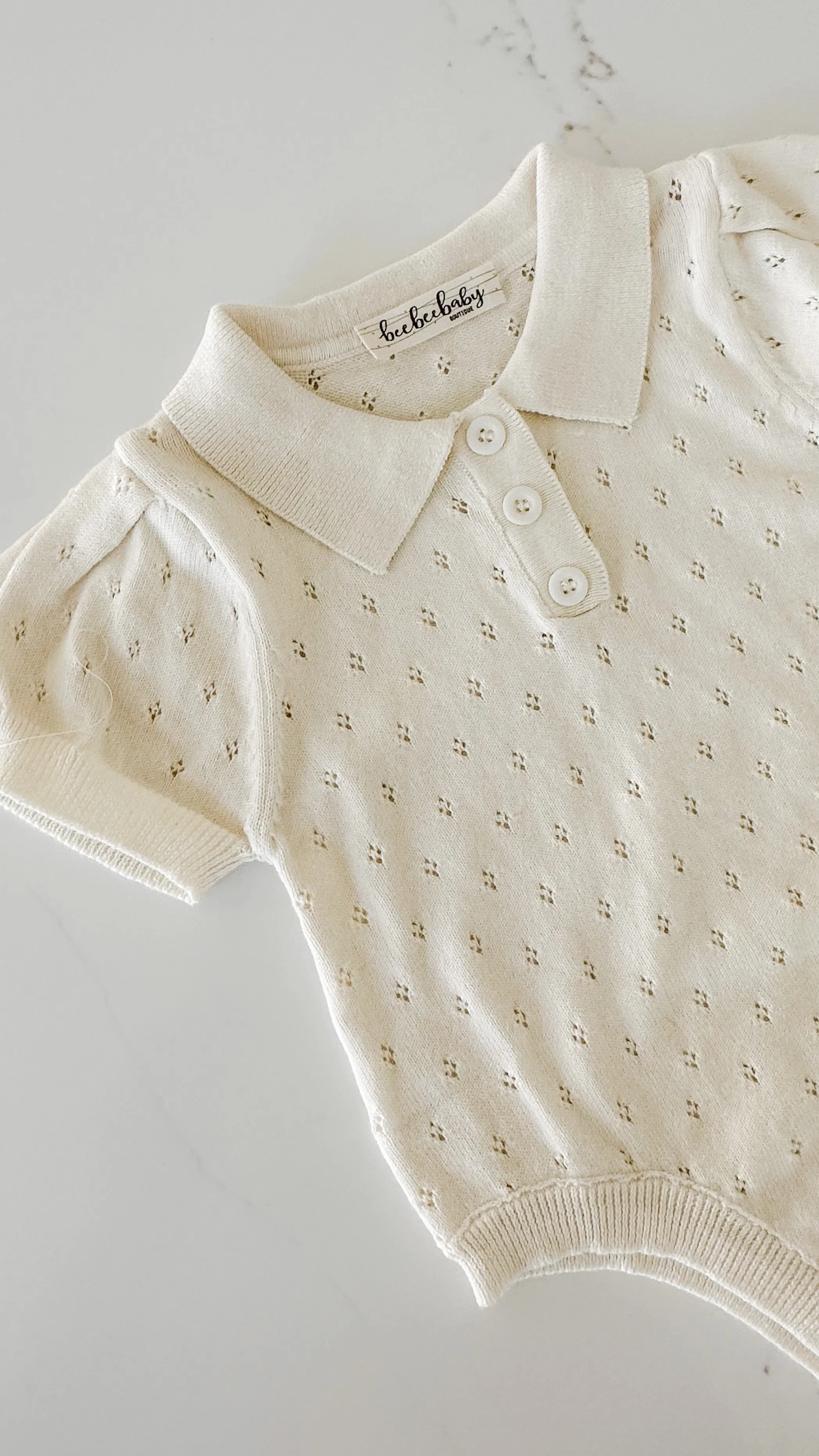 Hollow Out Knit Romper - Light Oat