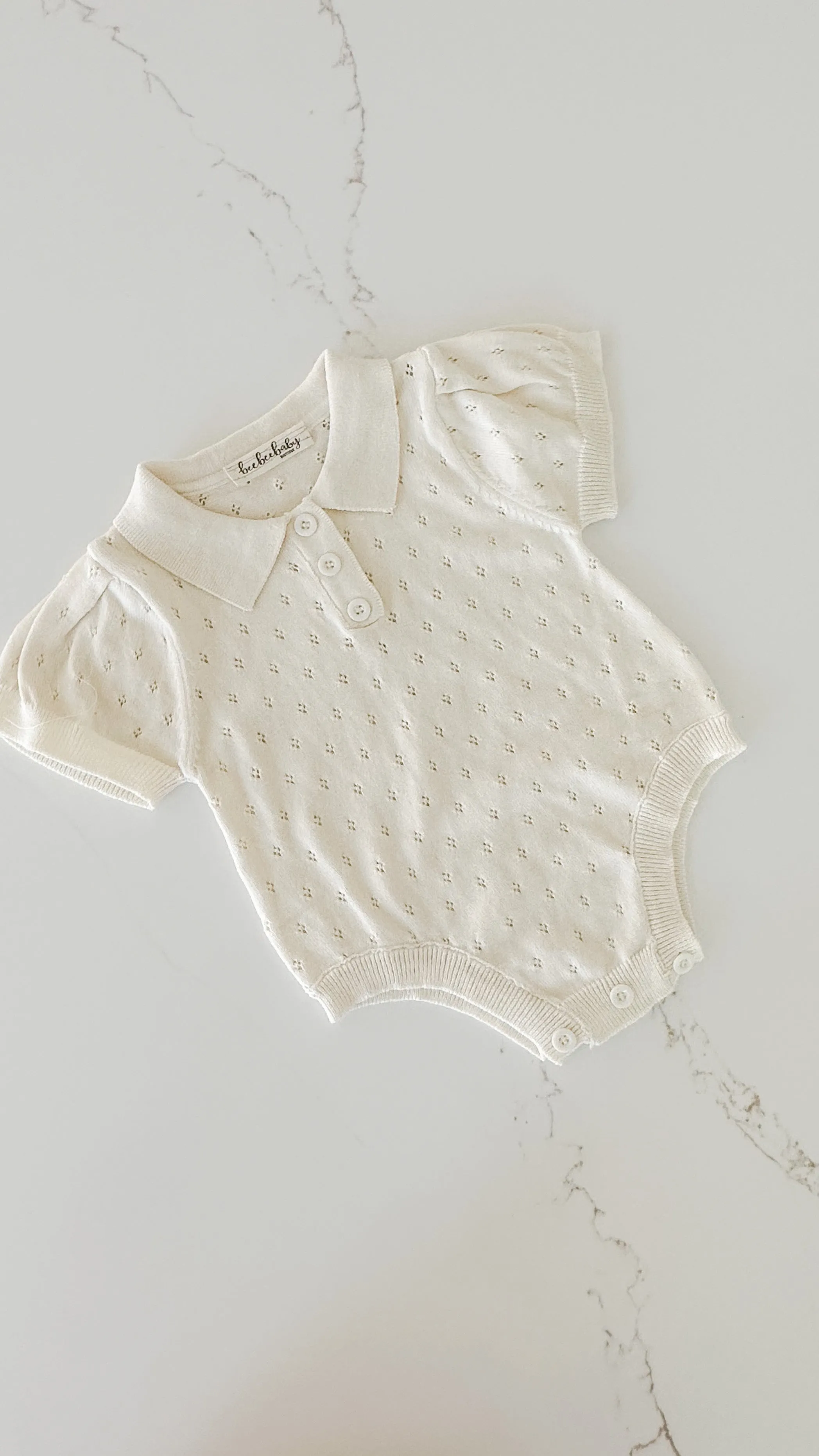 Hollow Out Knit Romper - Light Oat