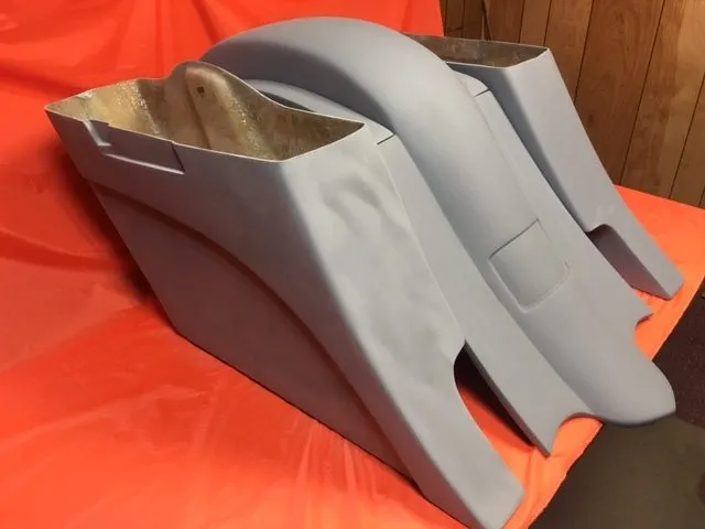 Honda VTX 1800 / 1300 6" Extended Stretched BOLT ON Out & Down Bags   Rear Fender   Rails Dual Cut Out