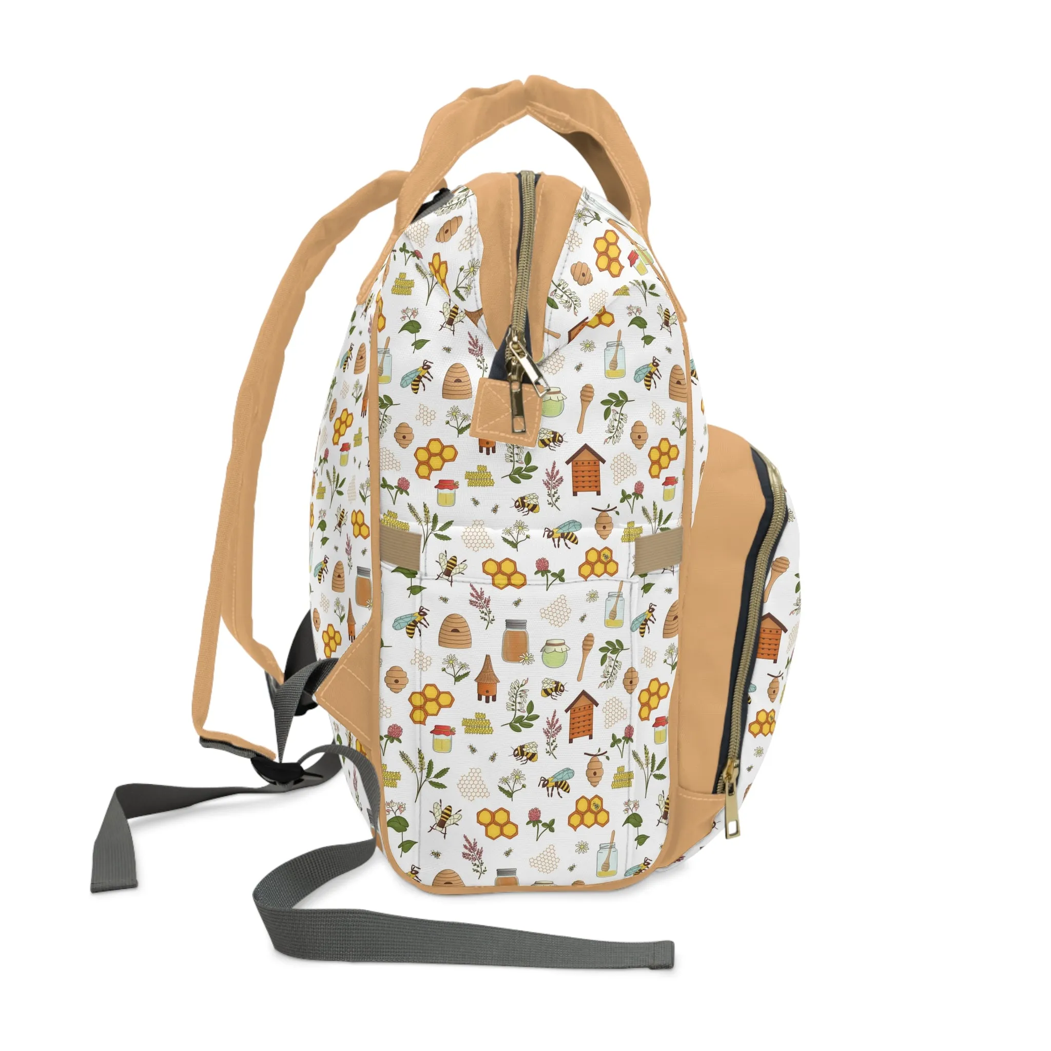 Honey Bee Diaper Backpack - Eco-Friendly & Stylish Baby Bag with Buzzing Bee Motifs, Perfect for Nature-Loving Parents
