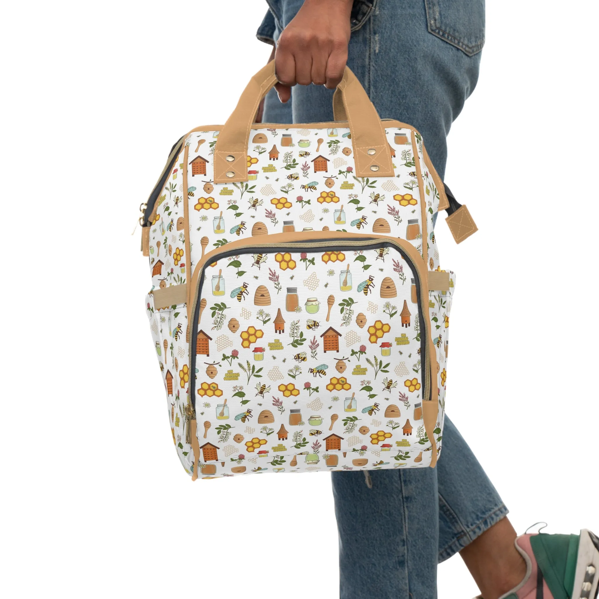 Honey Bee Diaper Backpack - Eco-Friendly & Stylish Baby Bag with Buzzing Bee Motifs, Perfect for Nature-Loving Parents