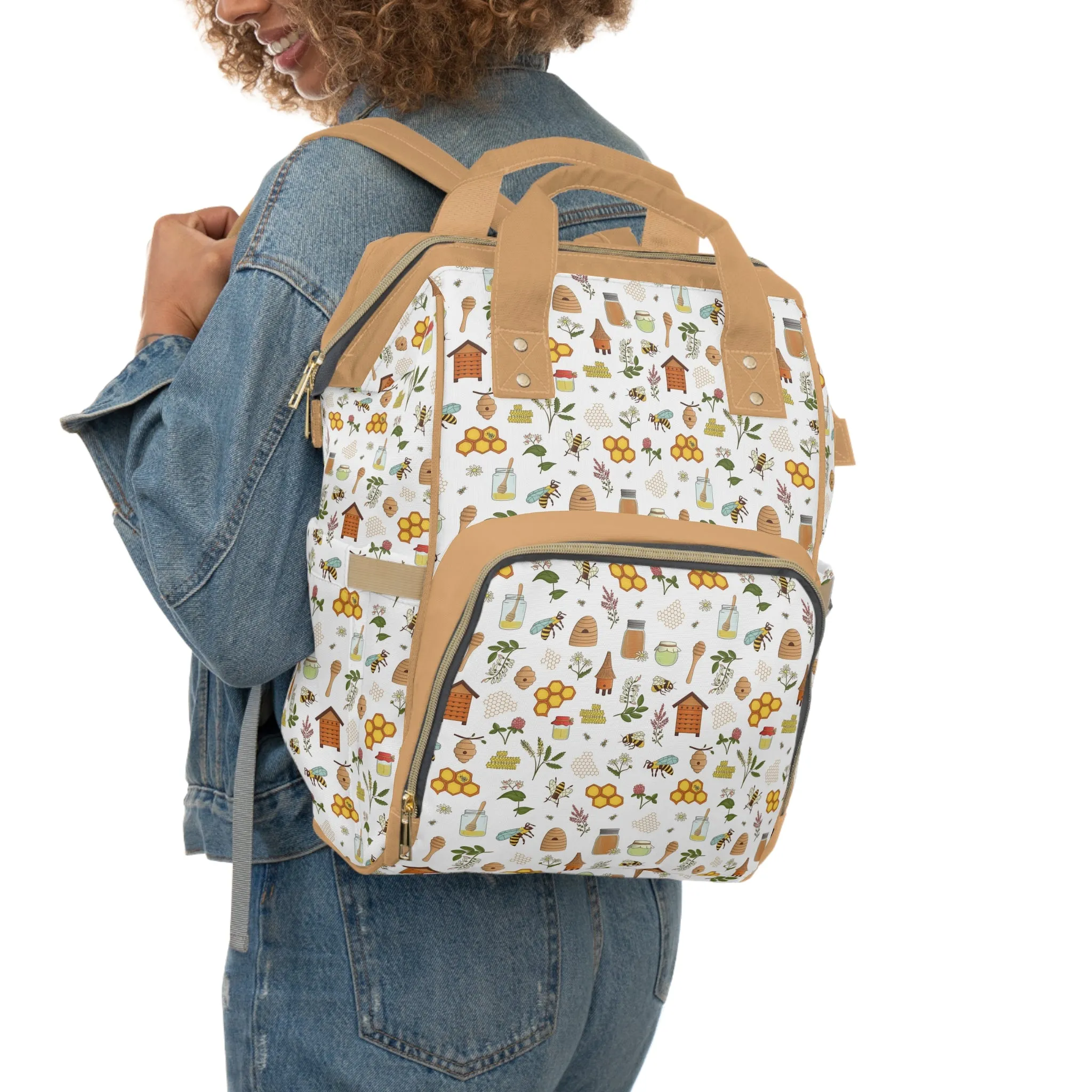 Honey Bee Diaper Backpack - Eco-Friendly & Stylish Baby Bag with Buzzing Bee Motifs, Perfect for Nature-Loving Parents