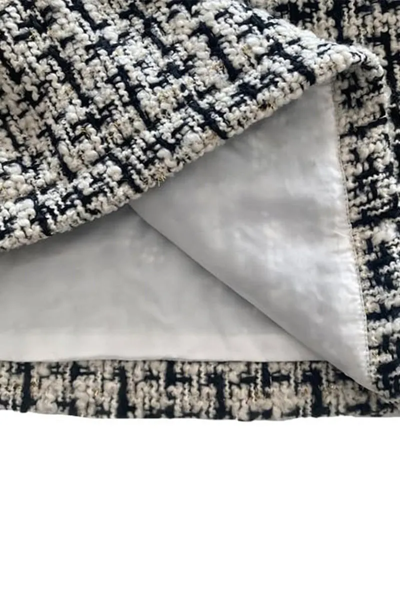 HQS1220 Button-Front Tweed Skirt