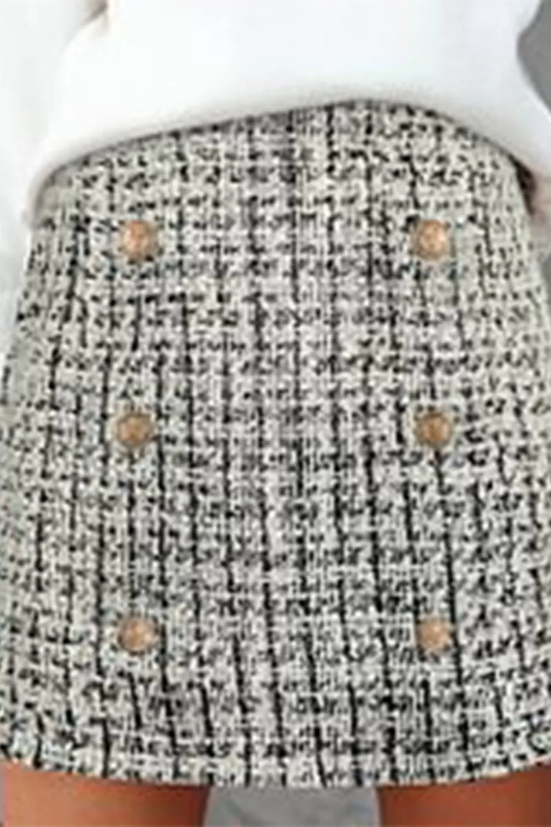 HQS1220 Button-Front Tweed Skirt