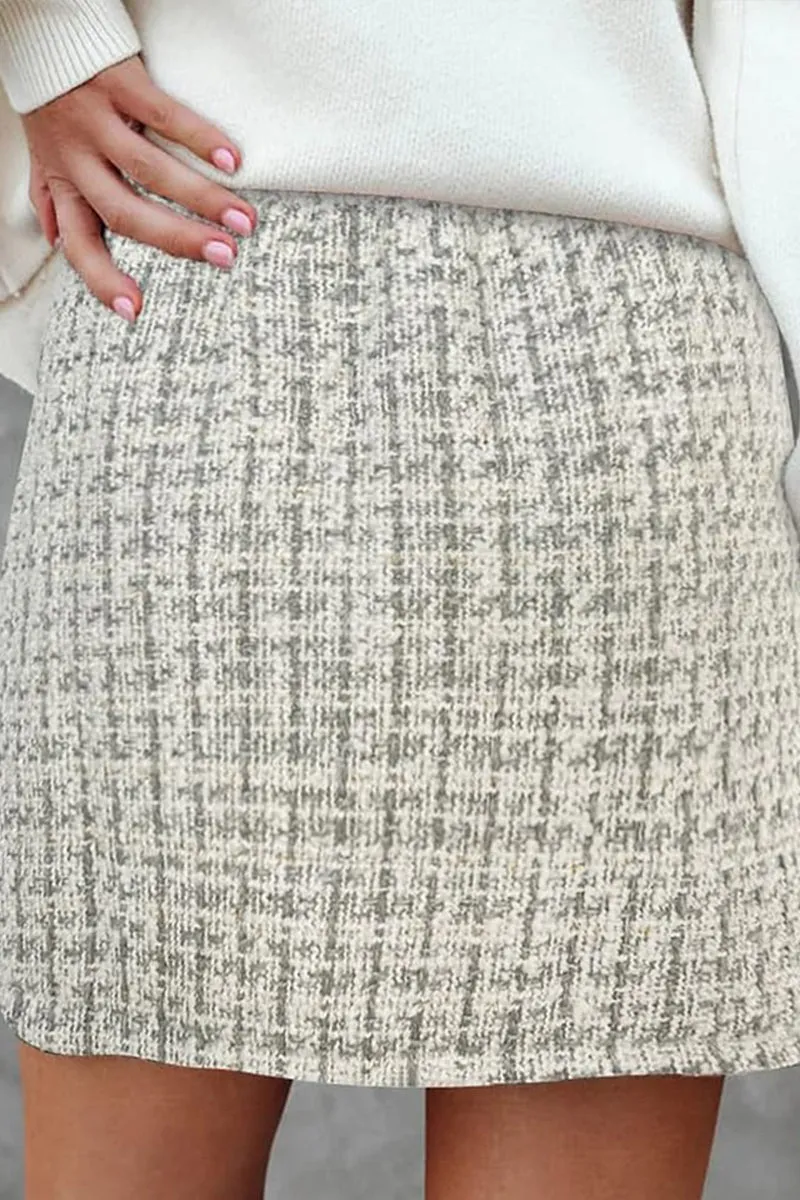 HQS1220 Button-Front Tweed Skirt