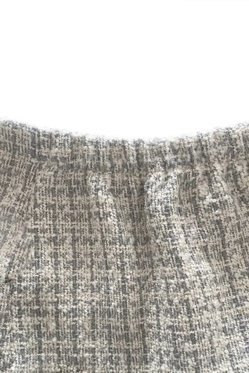 HQS1220 Button-Front Tweed Skirt