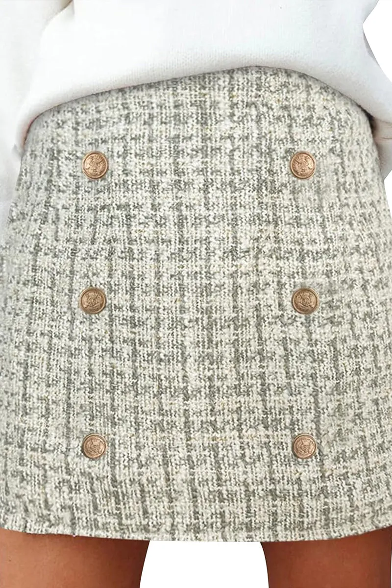 HQS1220 Button-Front Tweed Skirt