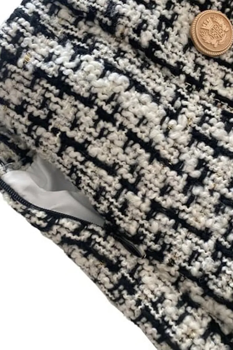 HQS1220 Button-Front Tweed Skirt