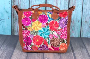 Huipil Overnighter Tote Bag Cross Body Embroidered Flowers