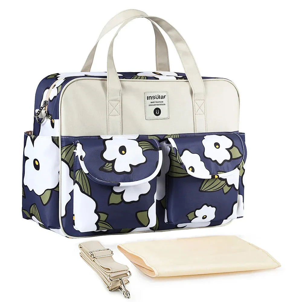 Insular Baby Changing Bag with Mat - Durable Nylon, Spacious Tote, Multi-Compartment Diaper Bag for Newborns to Toddlers