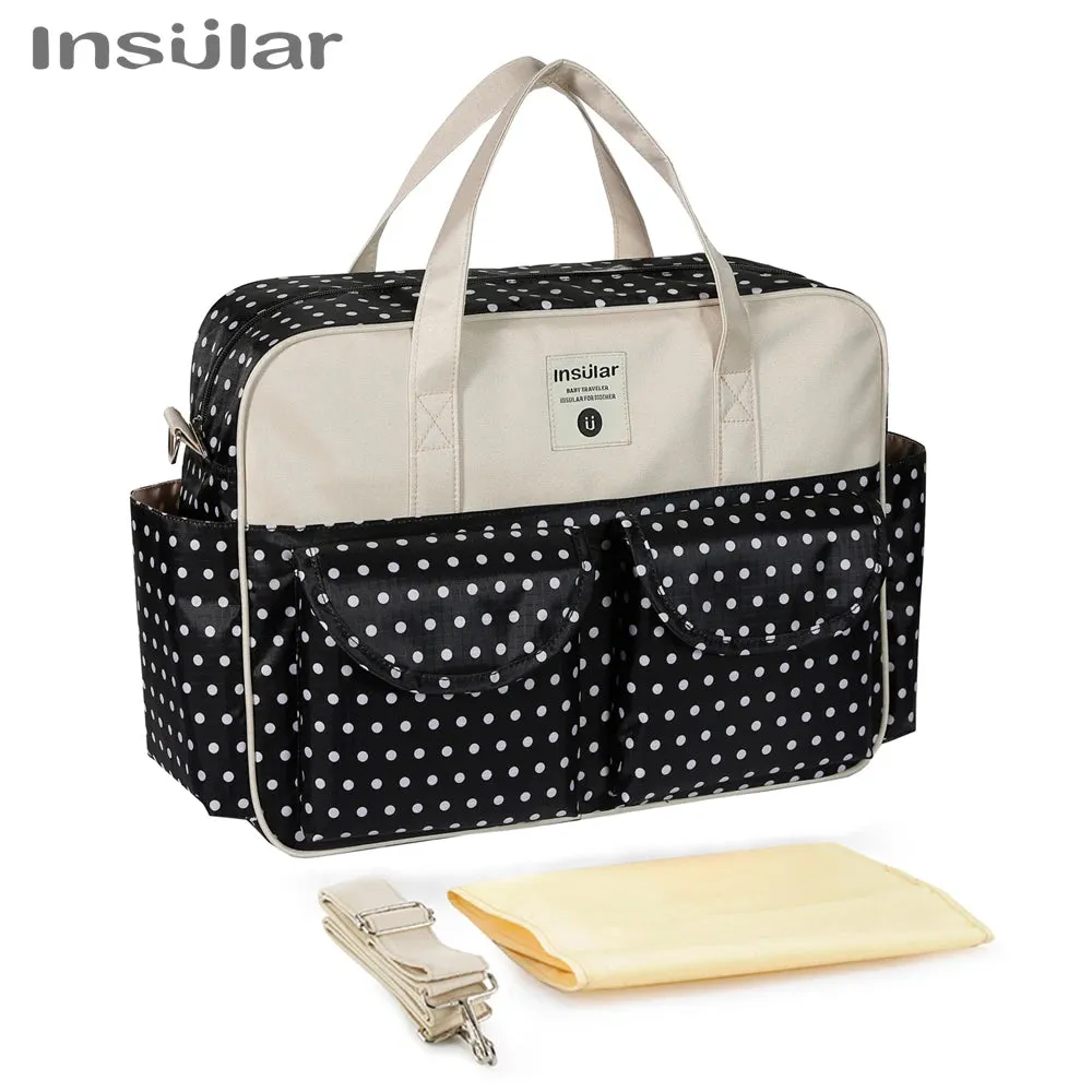 Insular Baby Changing Bag with Mat - Durable Nylon, Spacious Tote, Multi-Compartment Diaper Bag for Newborns to Toddlers