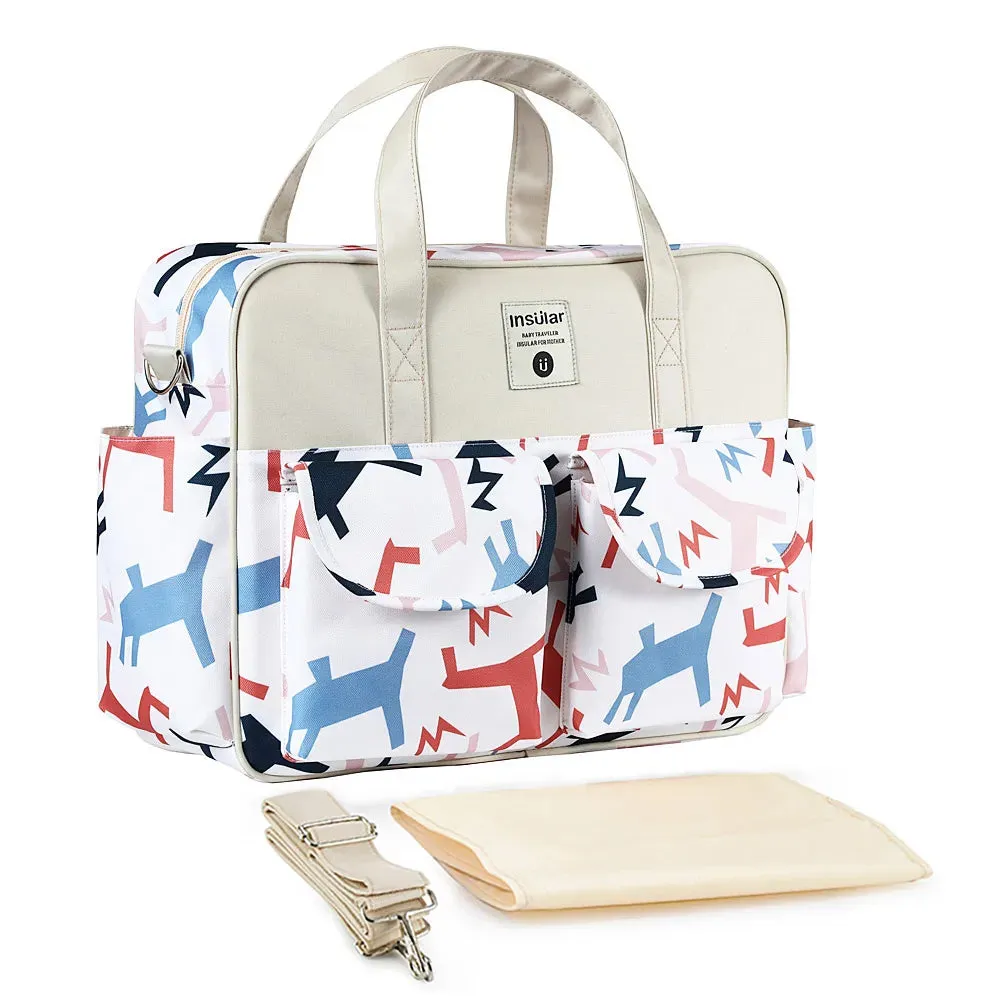 Insular Baby Changing Bag with Mat - Durable Nylon, Spacious Tote, Multi-Compartment Diaper Bag for Newborns to Toddlers