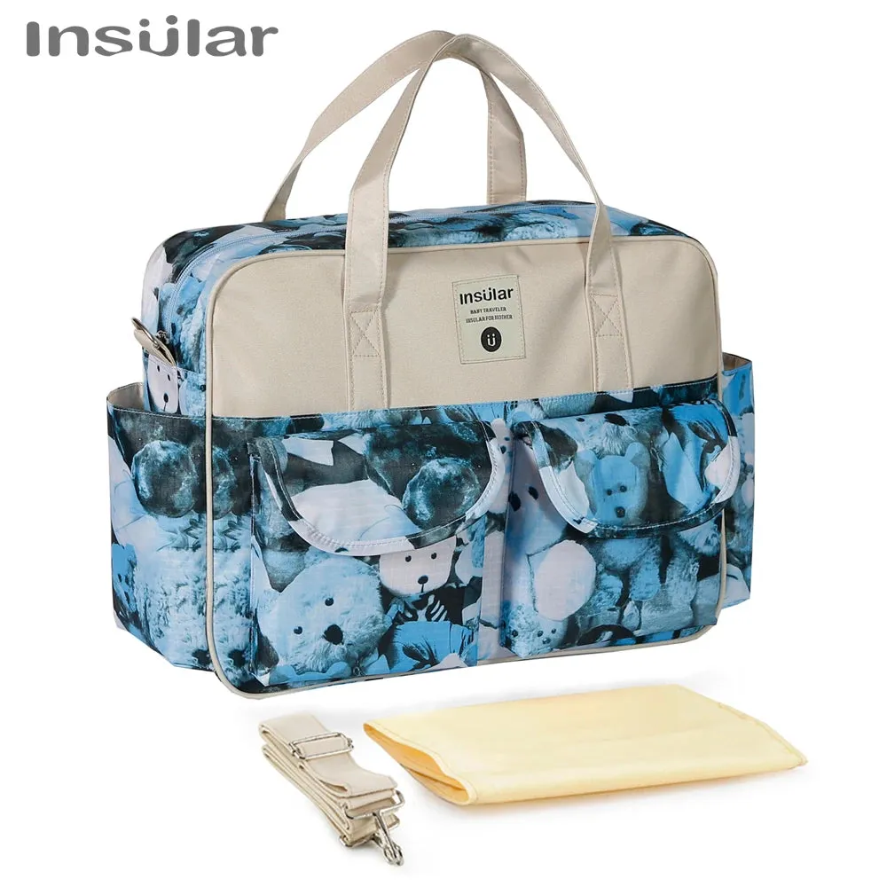 Insular Baby Changing Bag with Mat - Durable Nylon, Spacious Tote, Multi-Compartment Diaper Bag for Newborns to Toddlers