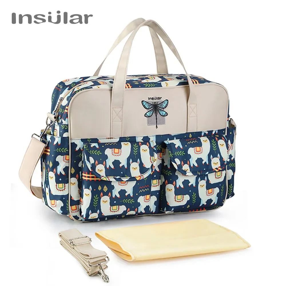Insular Baby Changing Bag with Mat - Durable Nylon, Spacious Tote, Multi-Compartment Diaper Bag for Newborns to Toddlers