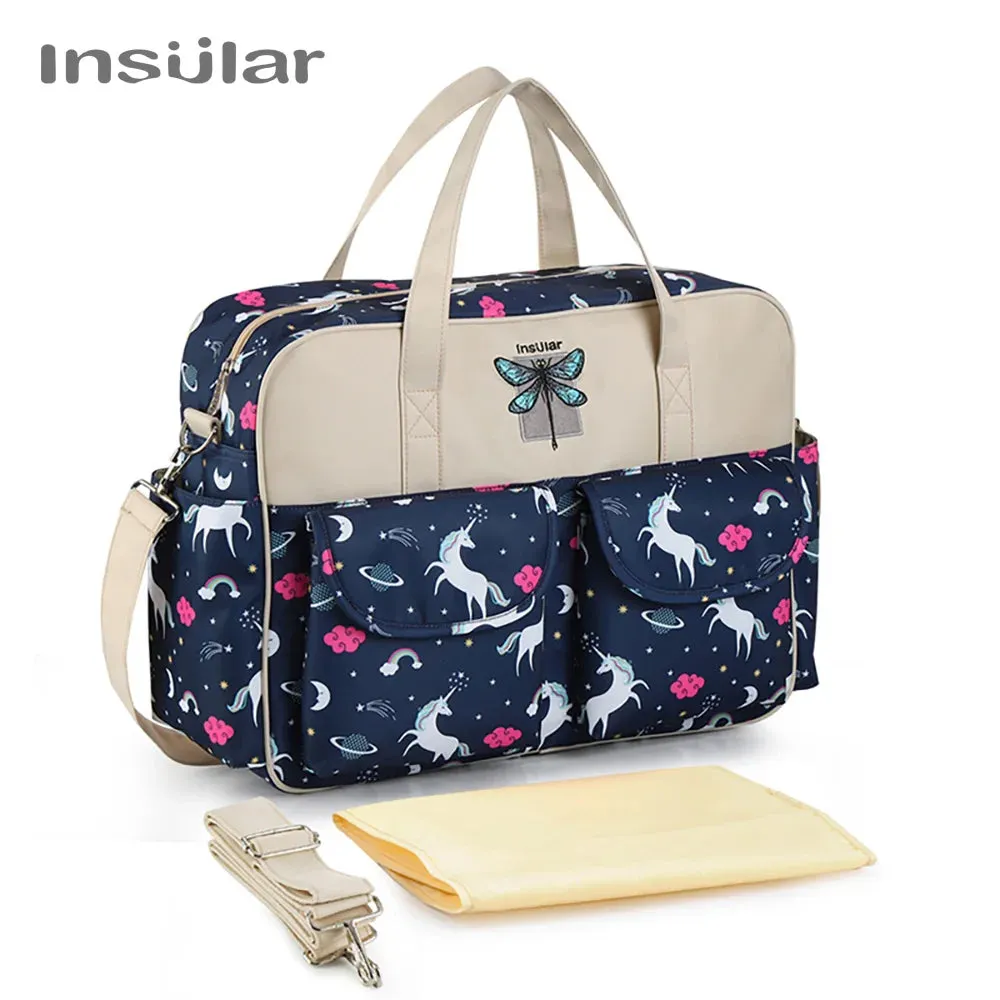 Insular Baby Changing Bag with Mat - Durable Nylon, Spacious Tote, Multi-Compartment Diaper Bag for Newborns to Toddlers