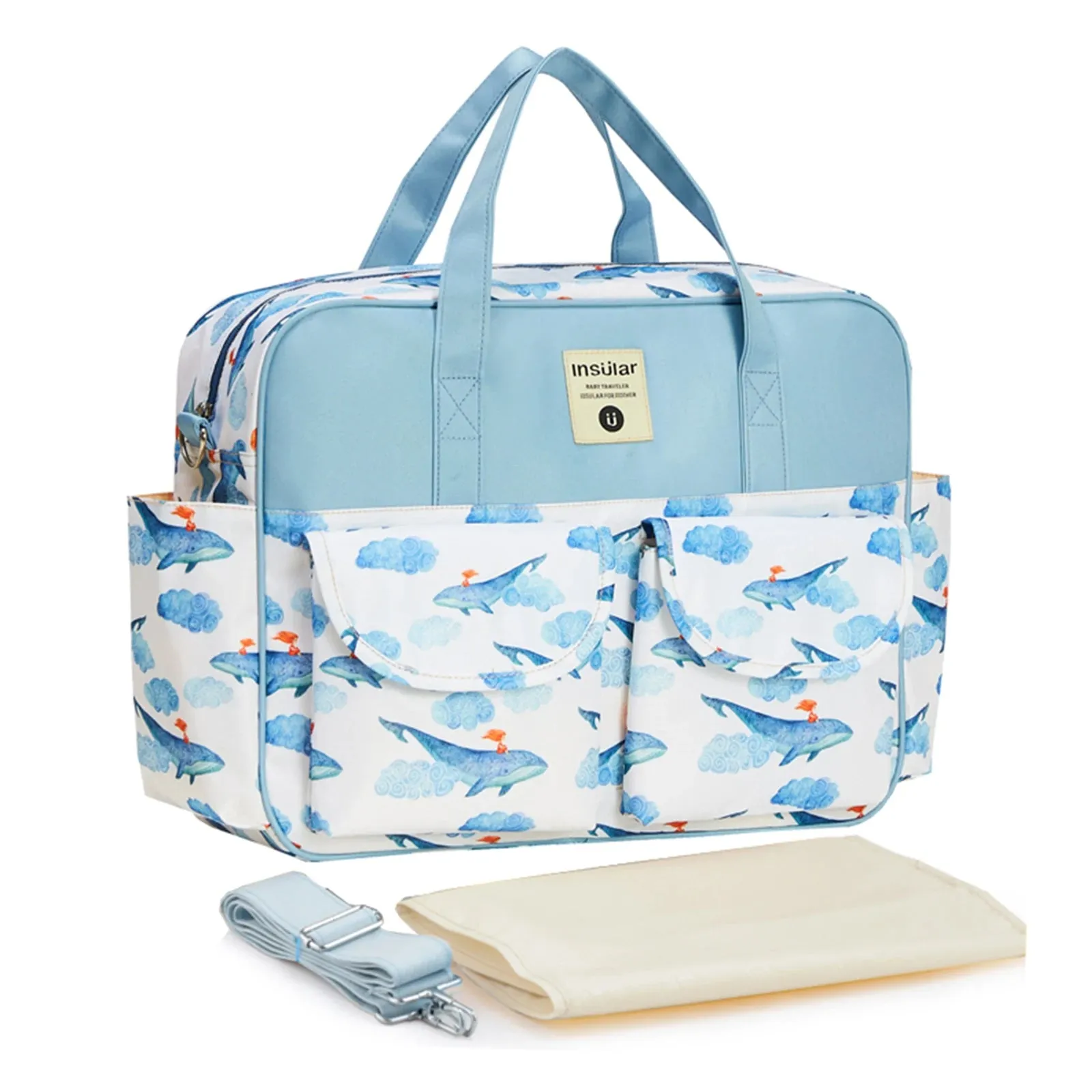 Insular Baby Changing Bag with Mat - Durable Nylon, Spacious Tote, Multi-Compartment Diaper Bag for Newborns to Toddlers