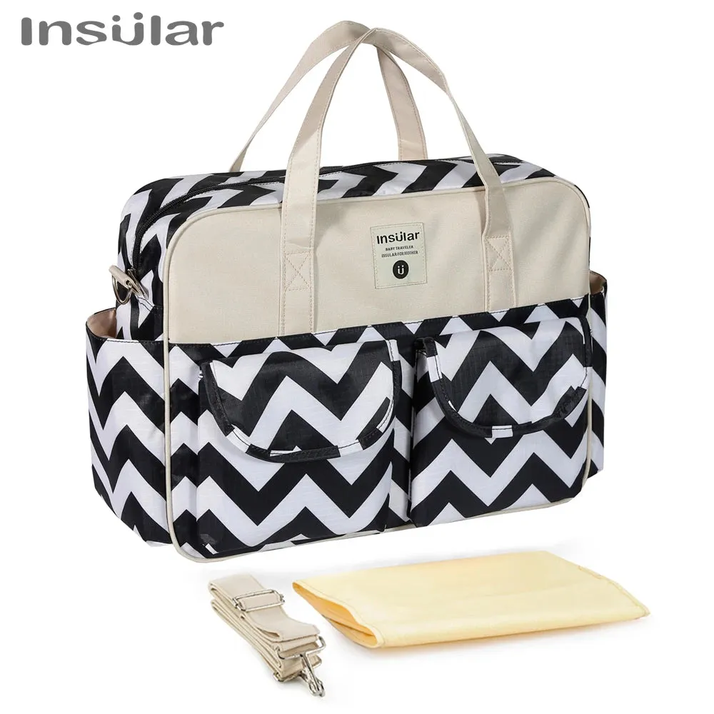 Insular Baby Changing Bag with Mat - Durable Nylon, Spacious Tote, Multi-Compartment Diaper Bag for Newborns to Toddlers
