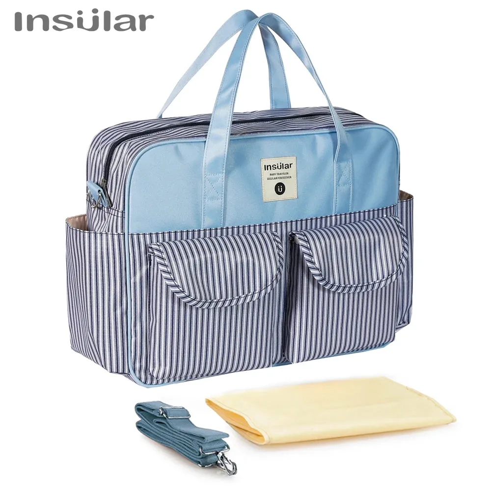 Insular Baby Changing Bag with Mat - Durable Nylon, Spacious Tote, Multi-Compartment Diaper Bag for Newborns to Toddlers