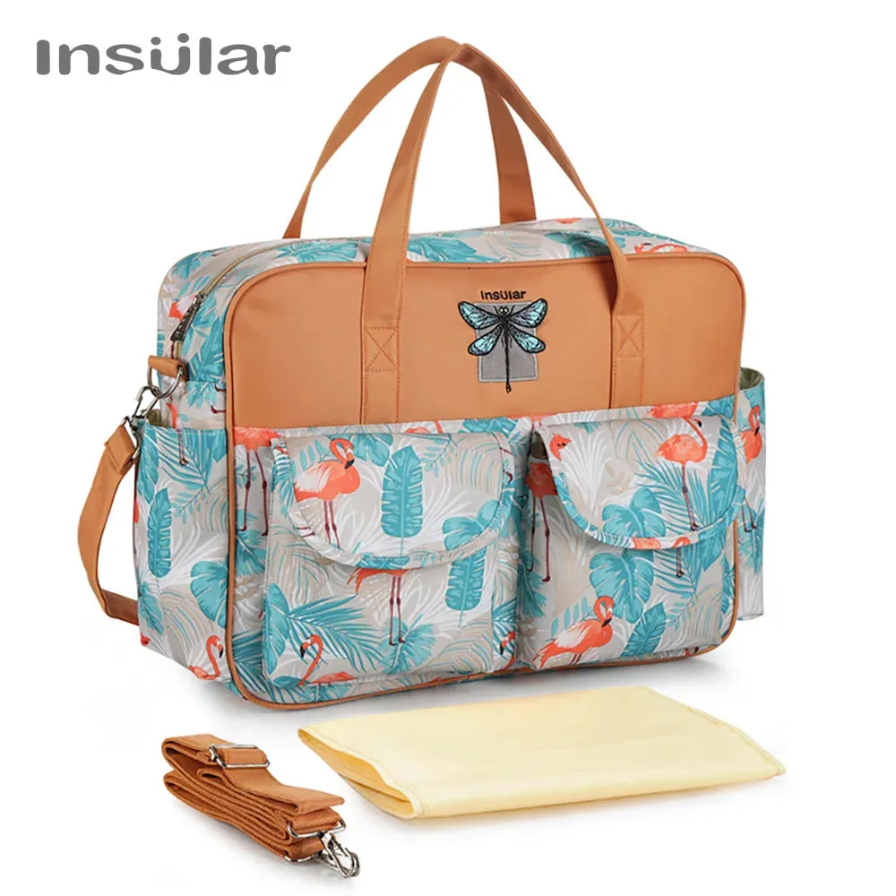 Insular Baby Changing Bag with Mat - Durable Nylon, Spacious Tote, Multi-Compartment Diaper Bag for Newborns to Toddlers