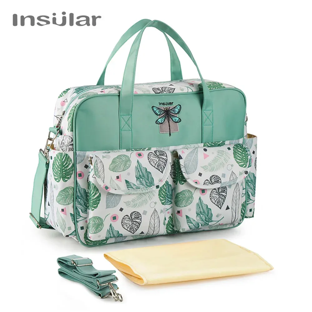 Insular Baby Changing Bag with Mat - Durable Nylon, Spacious Tote, Multi-Compartment Diaper Bag for Newborns to Toddlers