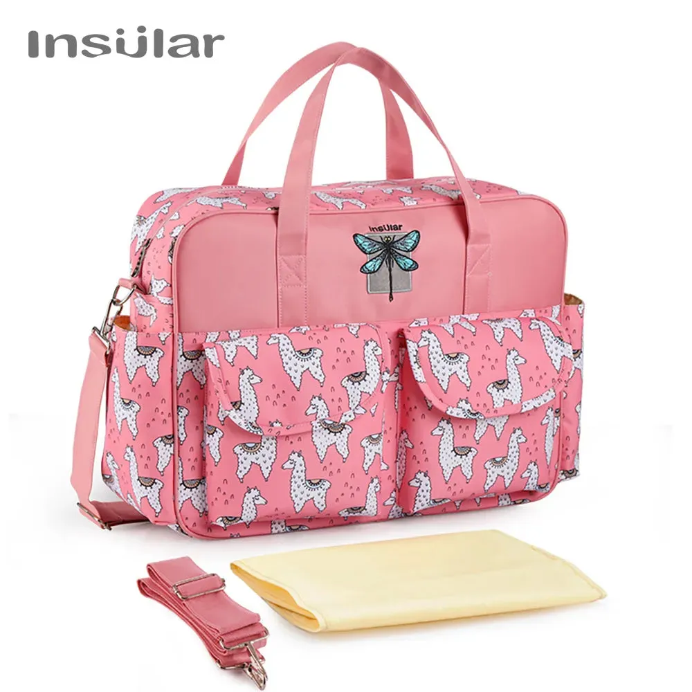Insular Baby Changing Bag with Mat - Durable Nylon, Spacious Tote, Multi-Compartment Diaper Bag for Newborns to Toddlers