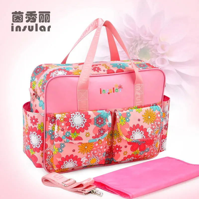 Insular Baby Changing Bag with Mat - Durable Nylon, Spacious Tote, Multi-Compartment Diaper Bag for Newborns to Toddlers