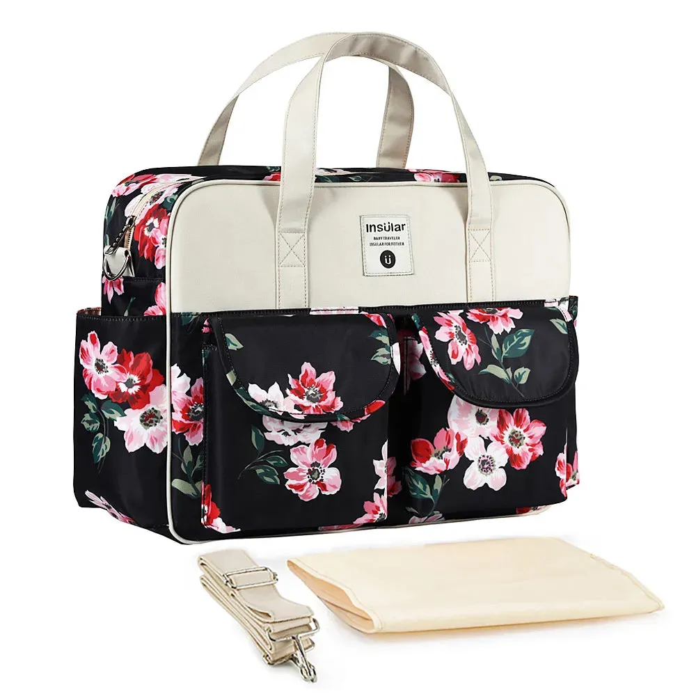 Insular Baby Changing Bag with Mat - Durable Nylon, Spacious Tote, Multi-Compartment Diaper Bag for Newborns to Toddlers