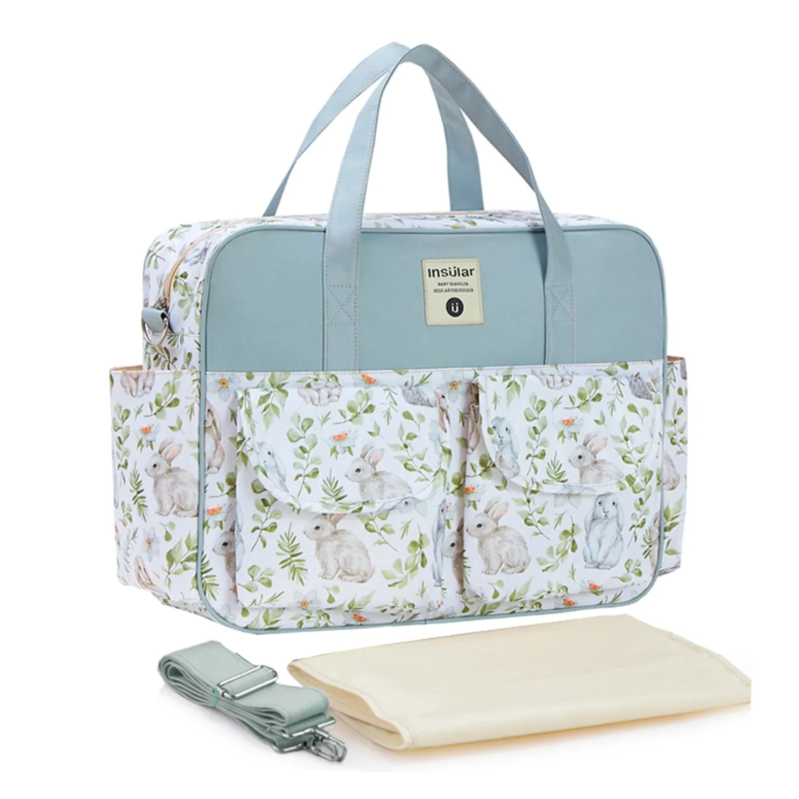 Insular Baby Changing Bag with Mat - Durable Nylon, Spacious Tote, Multi-Compartment Diaper Bag for Newborns to Toddlers