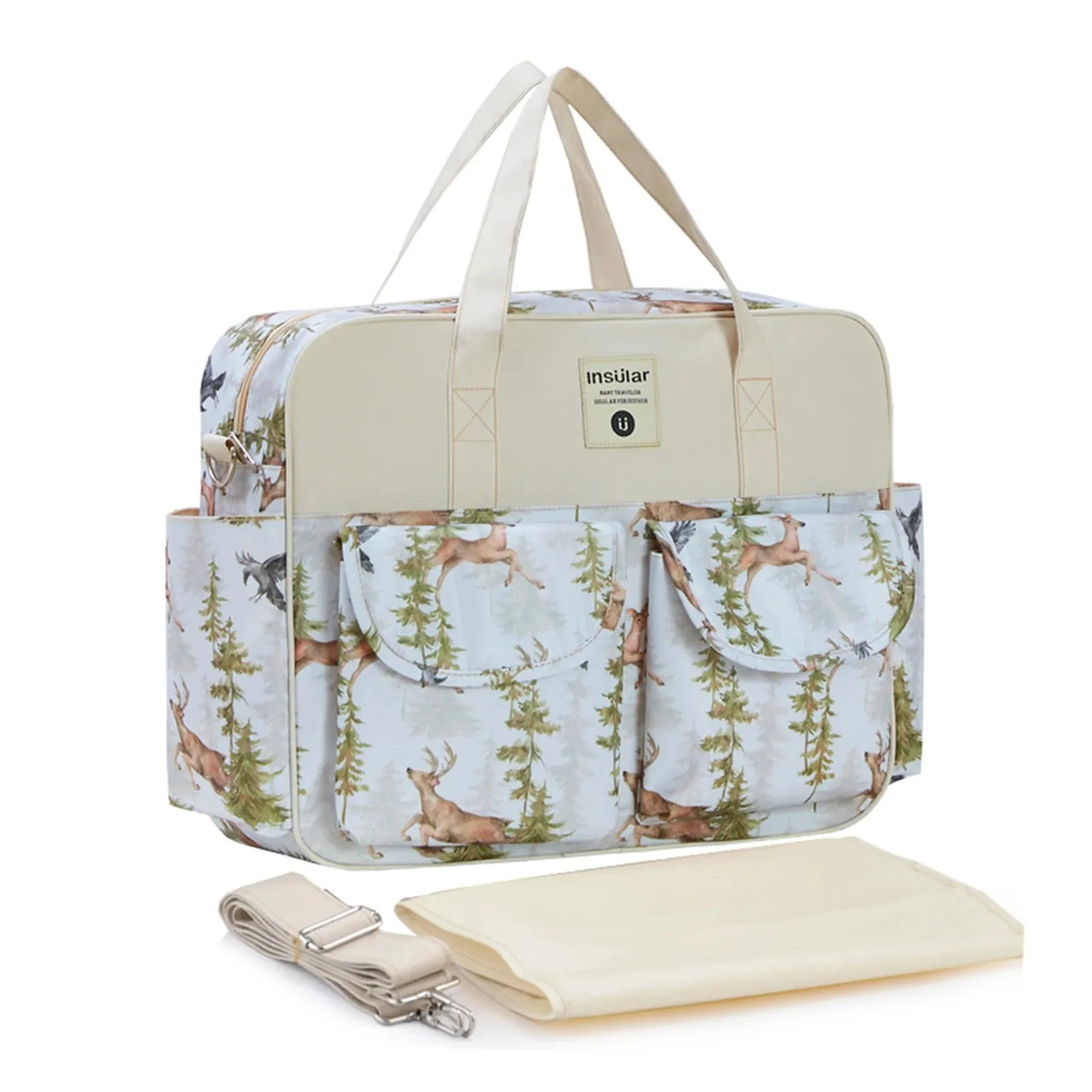 Insular Baby Changing Bag with Mat - Durable Nylon, Spacious Tote, Multi-Compartment Diaper Bag for Newborns to Toddlers