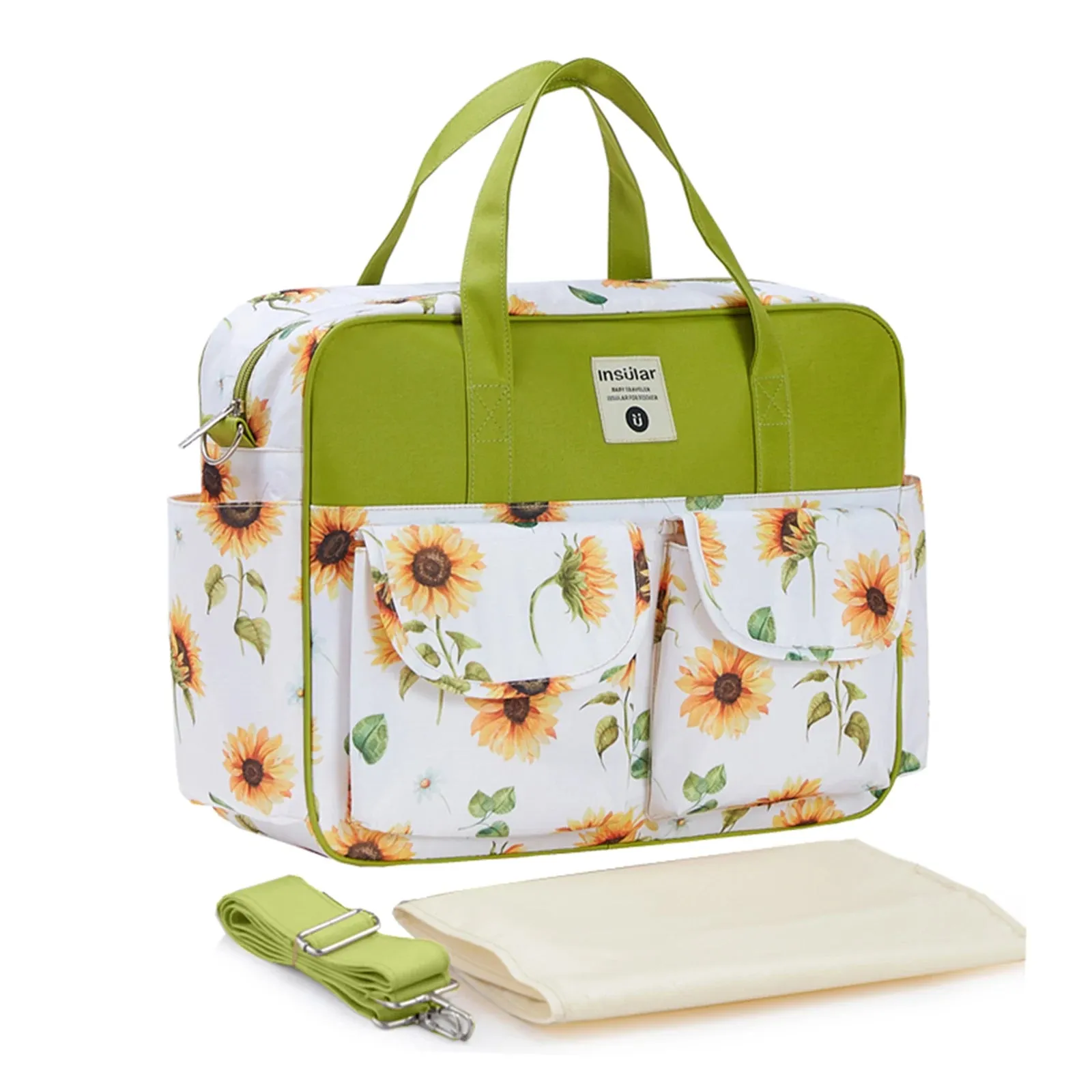 Insular Baby Changing Bag with Mat - Durable Nylon, Spacious Tote, Multi-Compartment Diaper Bag for Newborns to Toddlers