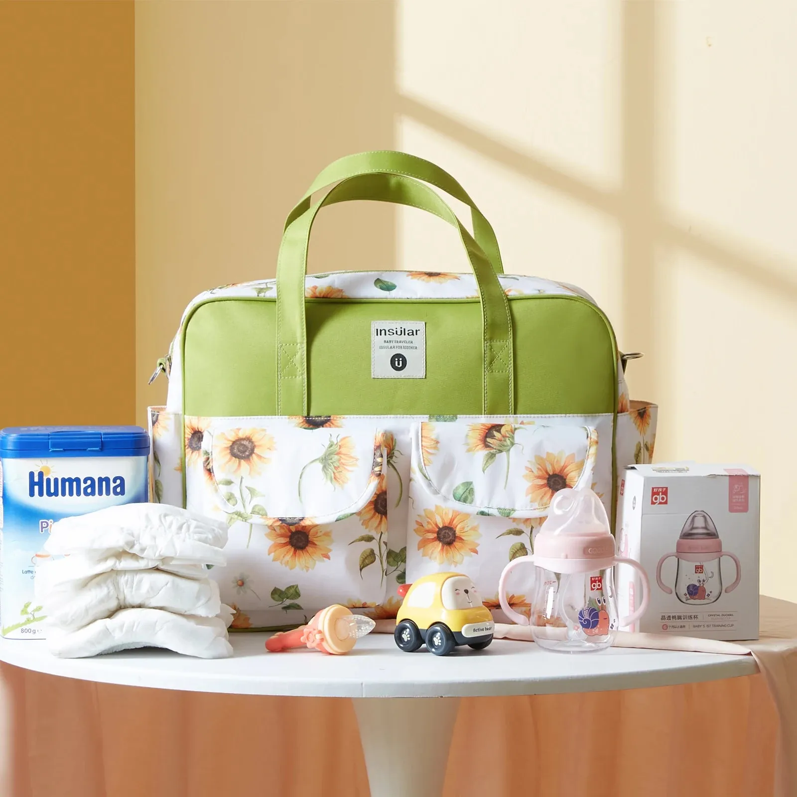 Insular Baby Changing Bag with Mat - Durable Nylon, Spacious Tote, Multi-Compartment Diaper Bag for Newborns to Toddlers