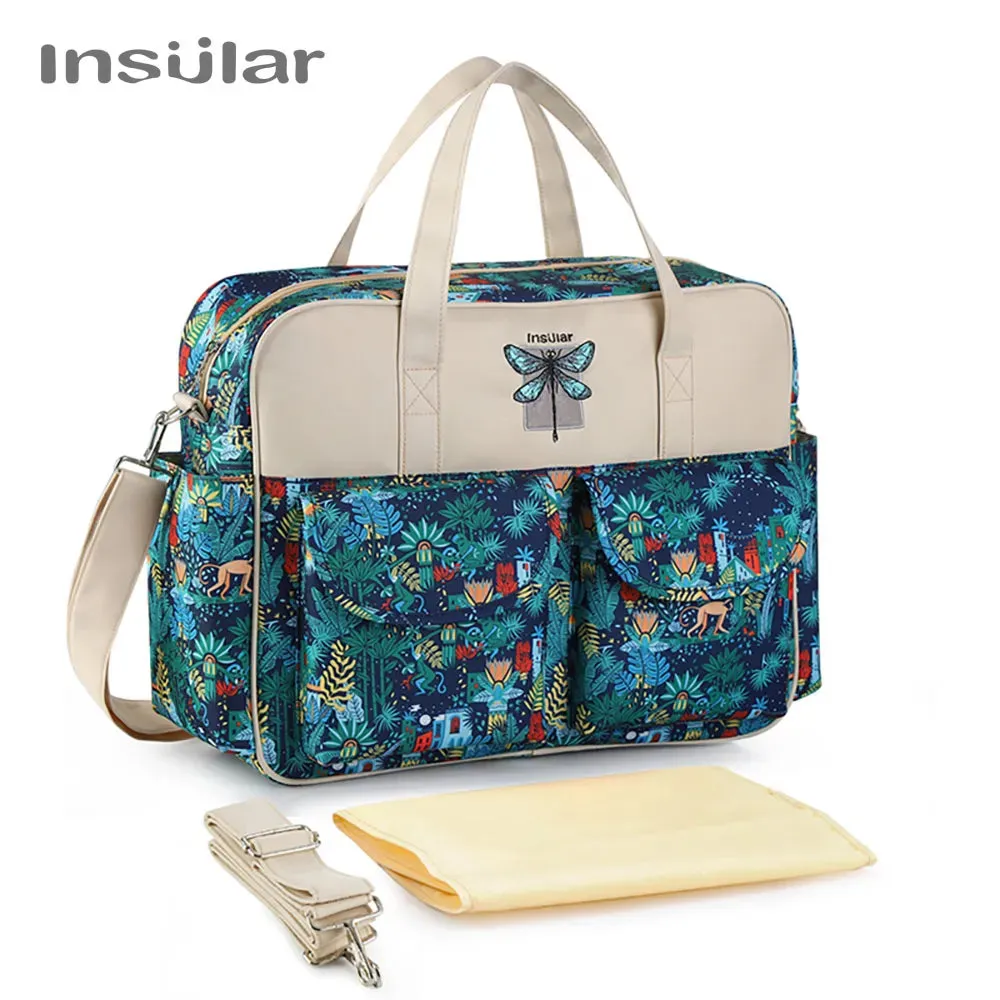 Insular Baby Changing Bag with Mat - Durable Nylon, Spacious Tote, Multi-Compartment Diaper Bag for Newborns to Toddlers