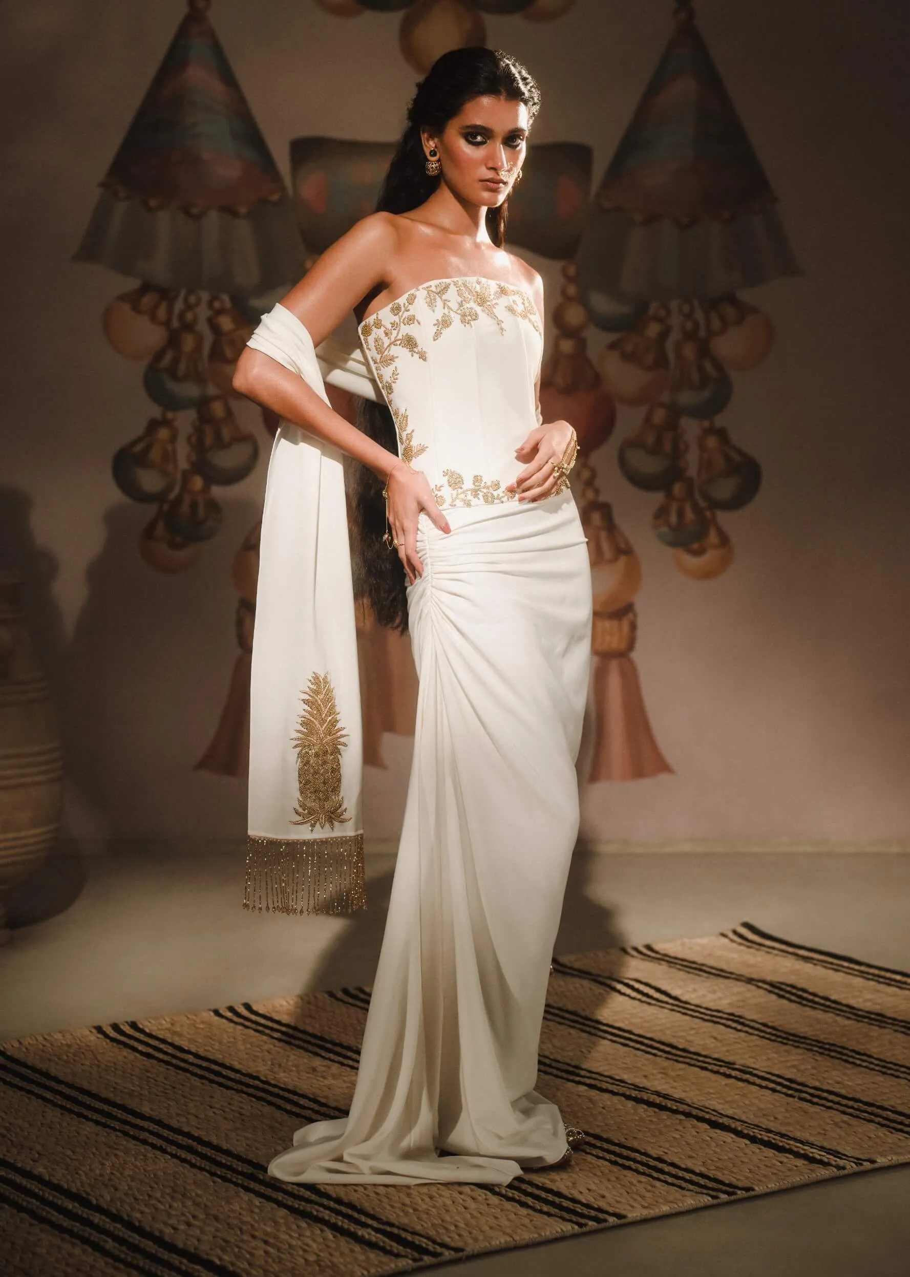 Ivory thandai corset and skirt set