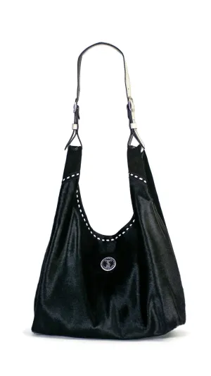 Jena Buckle Hobo Bag : Black Hair Calf and Suede Leather