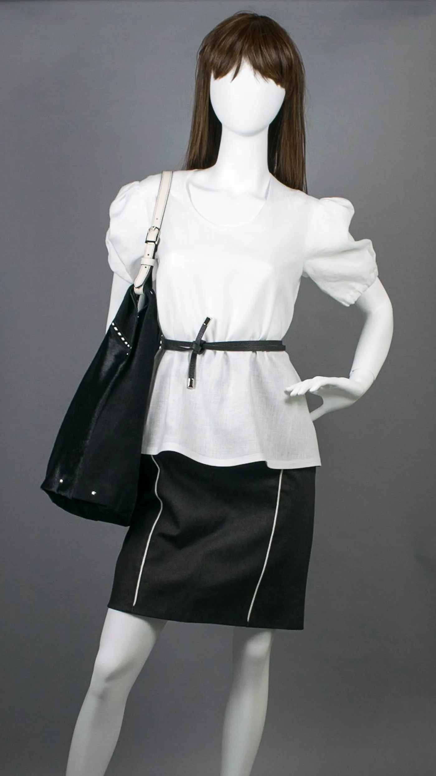 Jena Buckle Hobo Bag : Black Hair Calf and Suede Leather