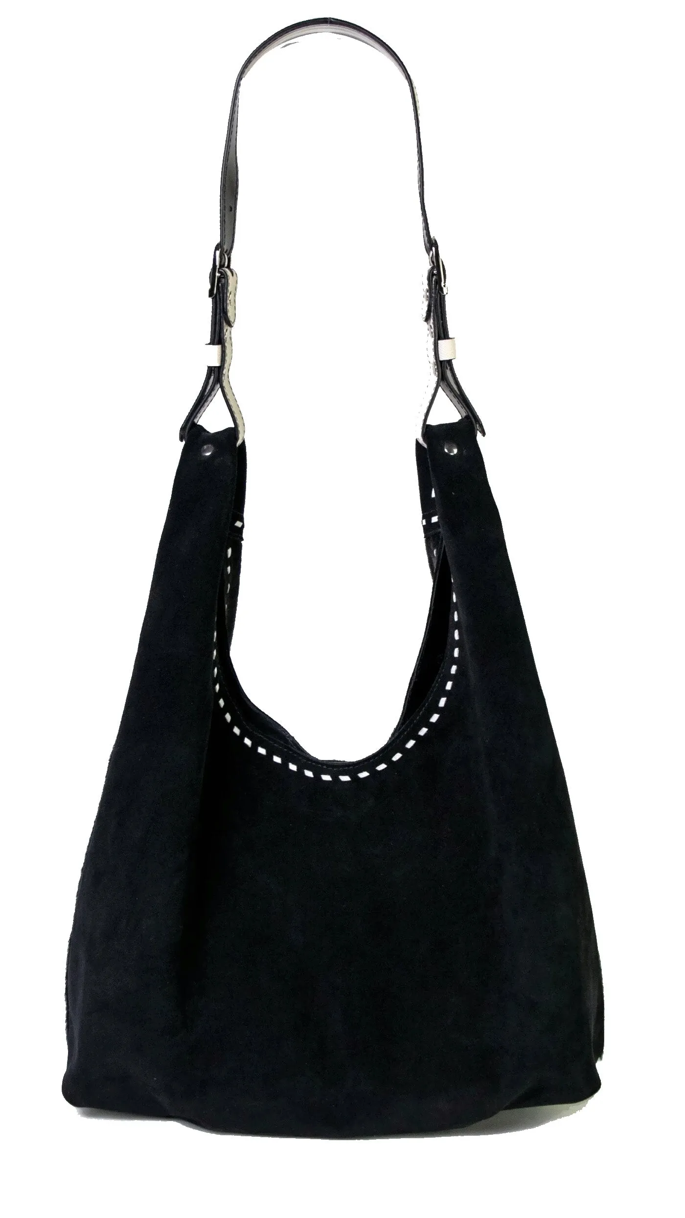 Jena Buckle Hobo Bag : Black Hair Calf and Suede Leather