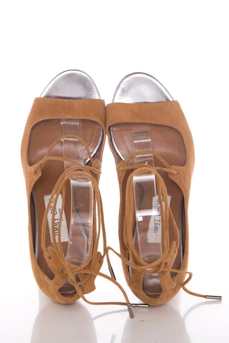 Jimmy Choo Brown Lace-Up Heels SZ 38.5