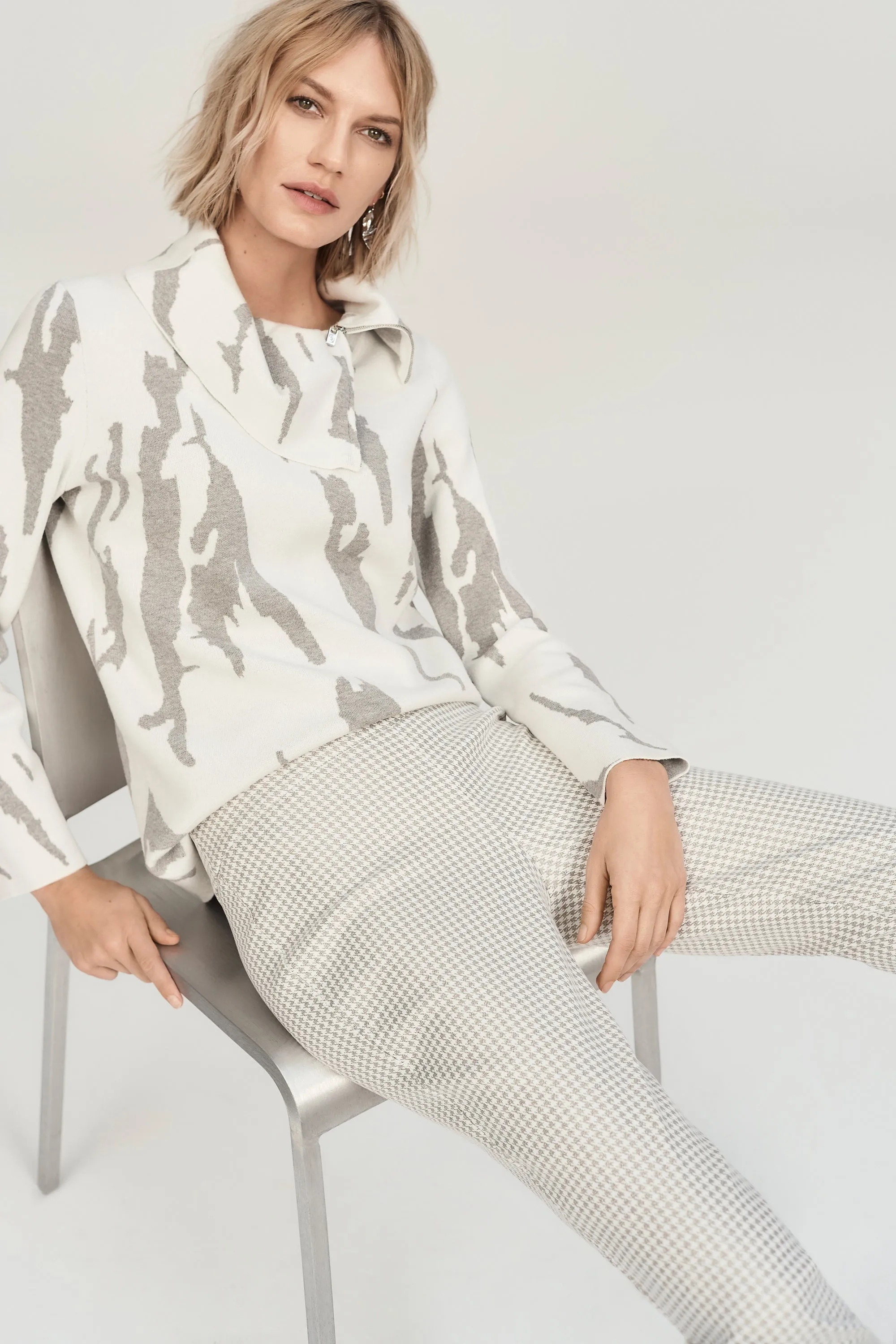 Joseph Ribkoff Houndstooth Jacquard Slim Fit Pants