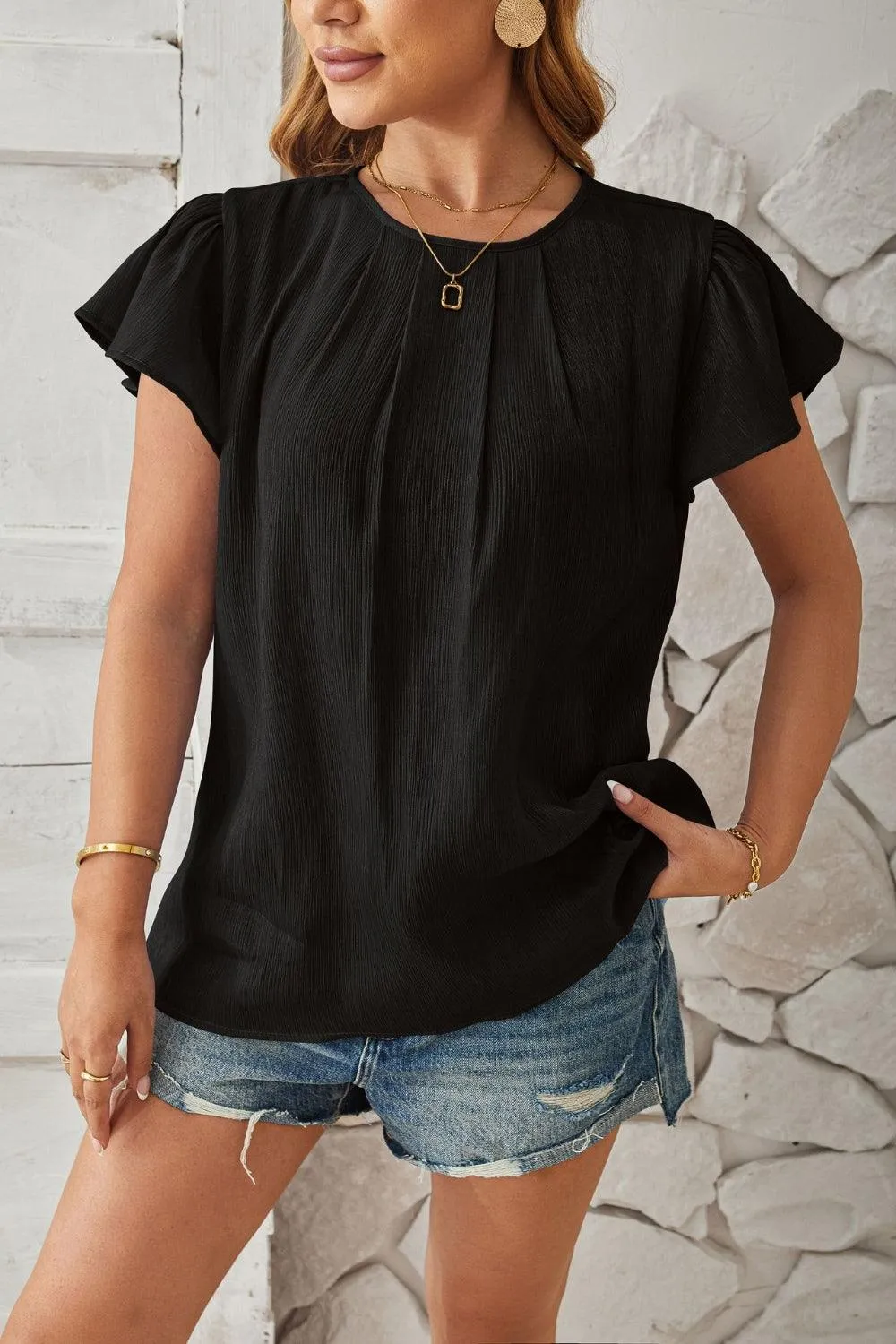 Keyhole Cap Sleeve Shirt