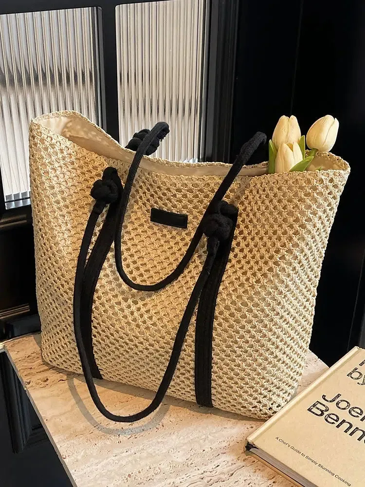 Knotted Handles Woven Tote Bag