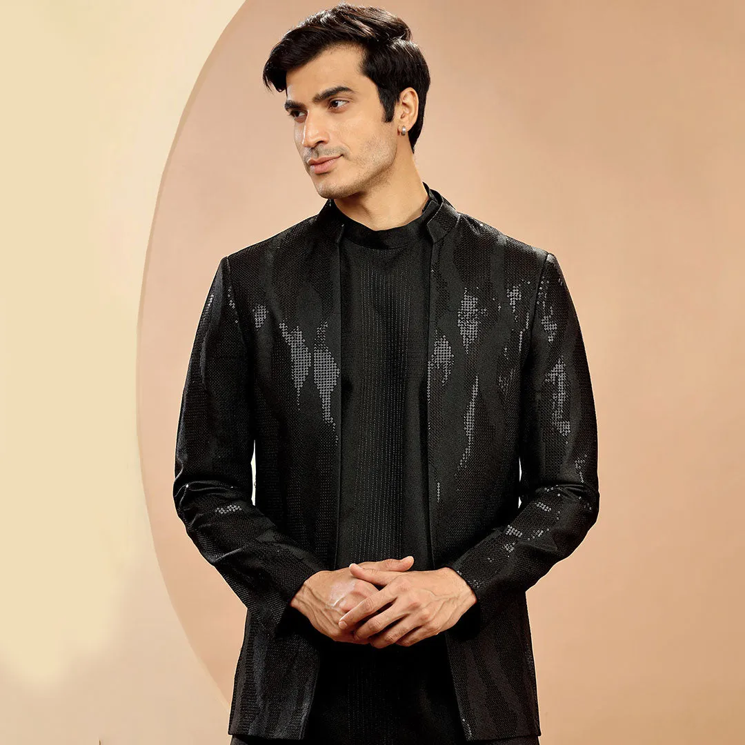 Kohl Black Sequined Jodhpuri For Men