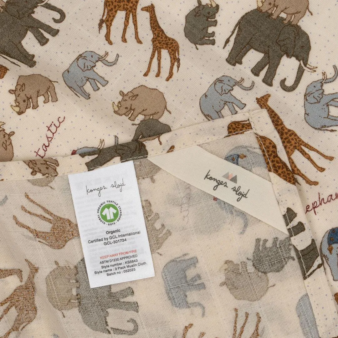 Konges Sløjd - Muslin cloths 3 pack - Elephantastic