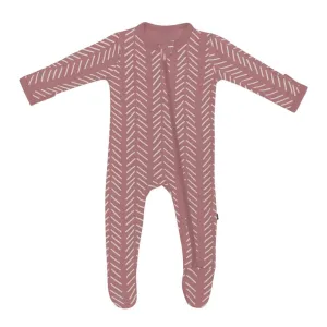 Kyte Baby Zippered Footie - Dusty Rose Herringbone