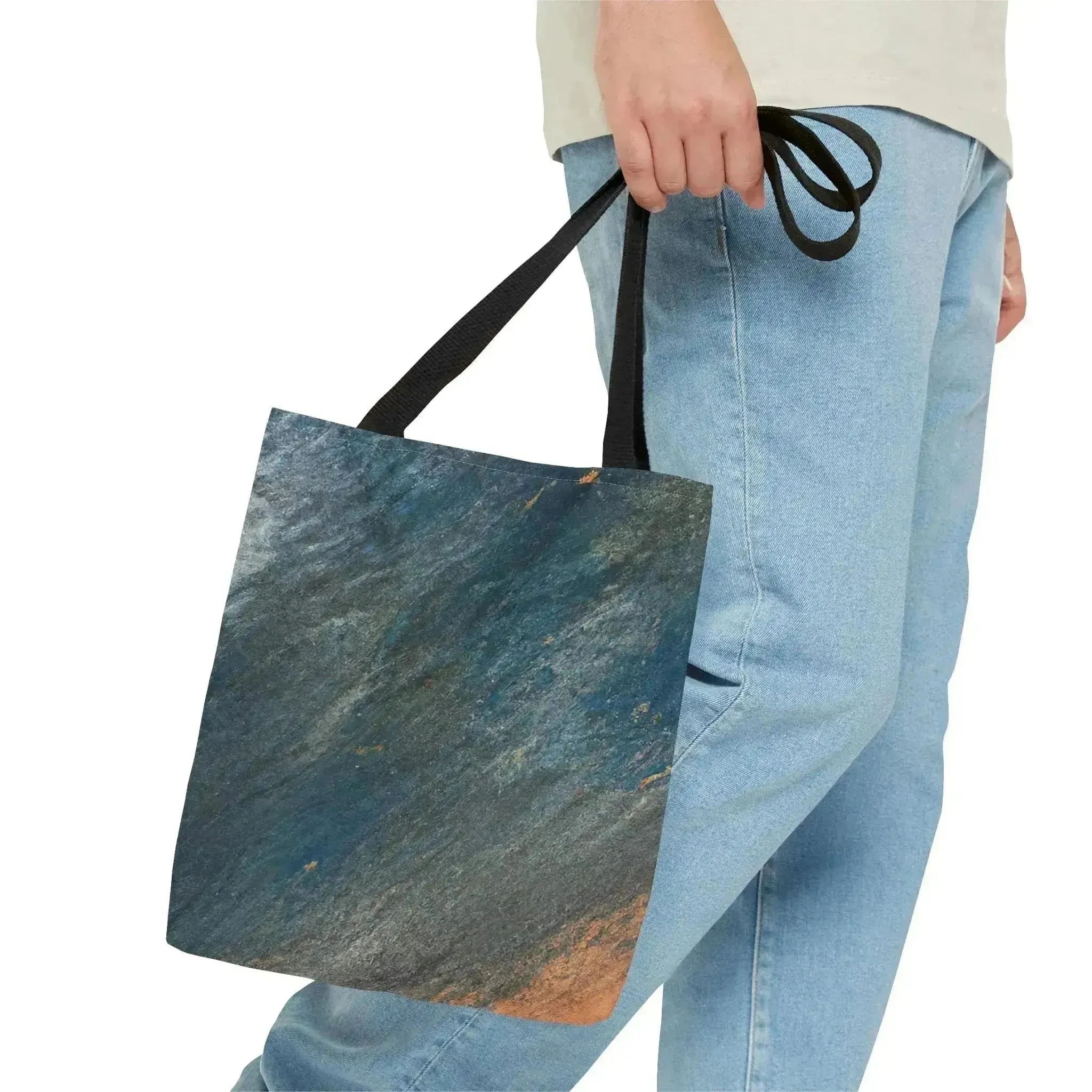 Large Tote Bag Blue Orange Abstract Pattern