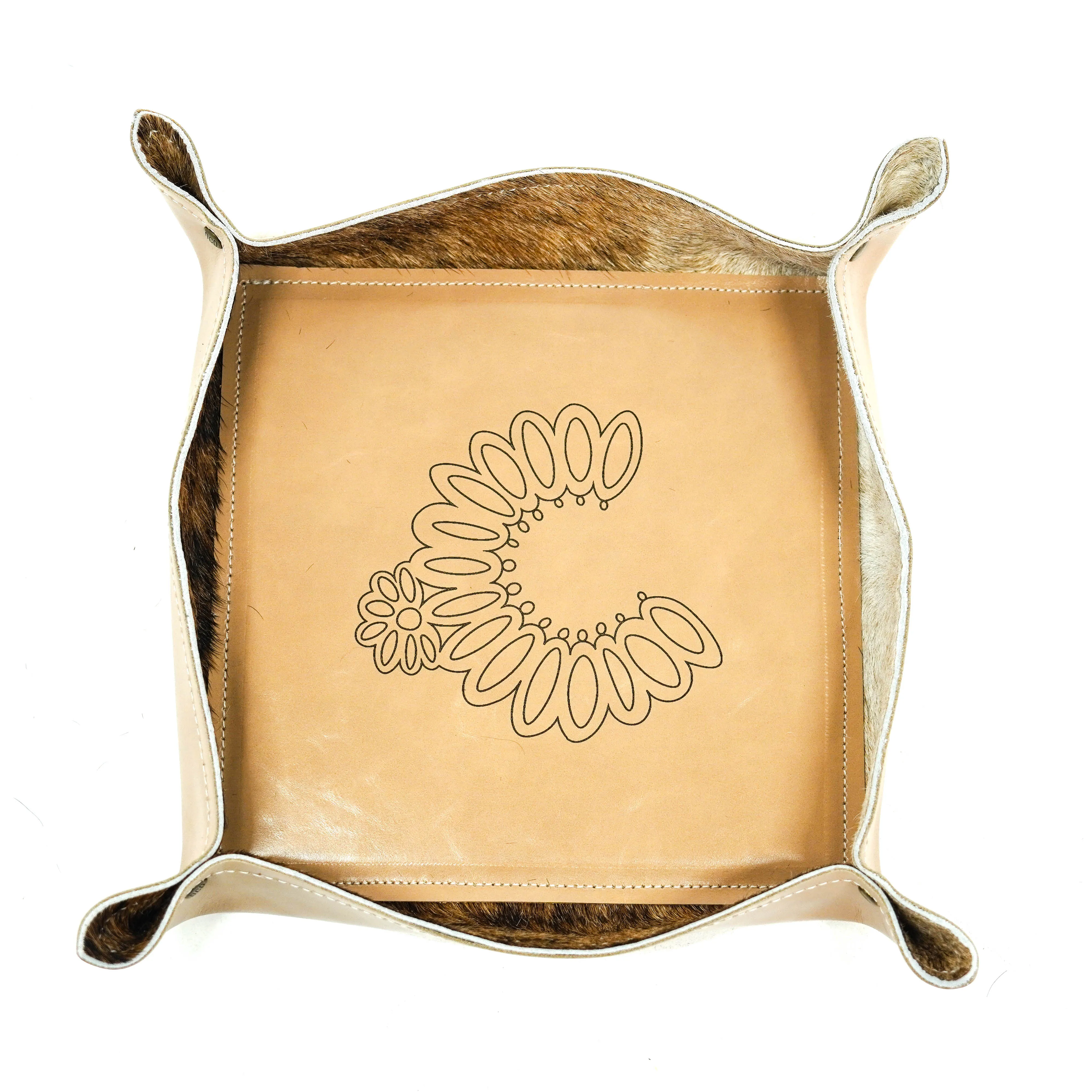 Large Tray - Glossed Cream Leather w/ Lasered Decal