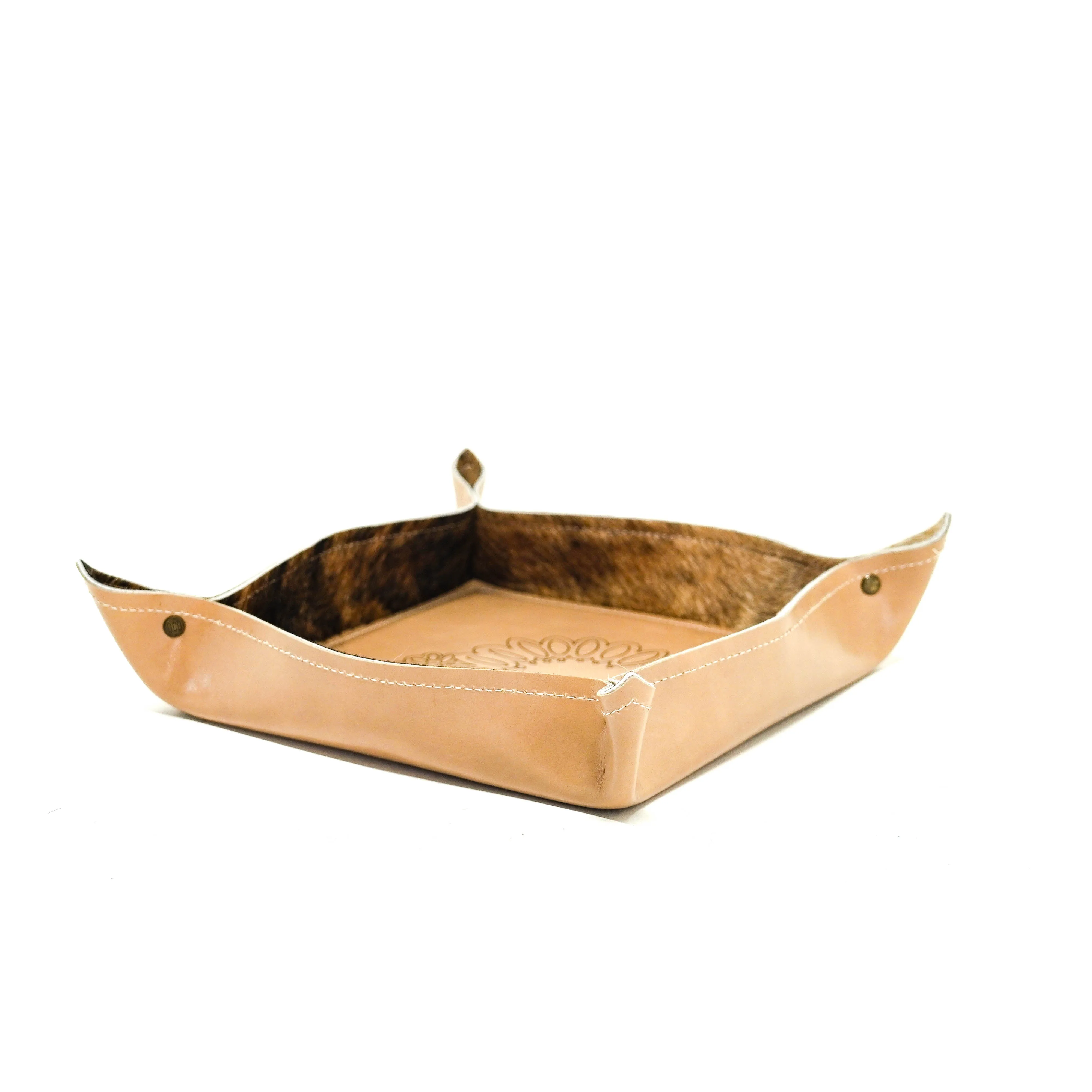 Large Tray - Glossed Cream Leather w/ Lasered Decal