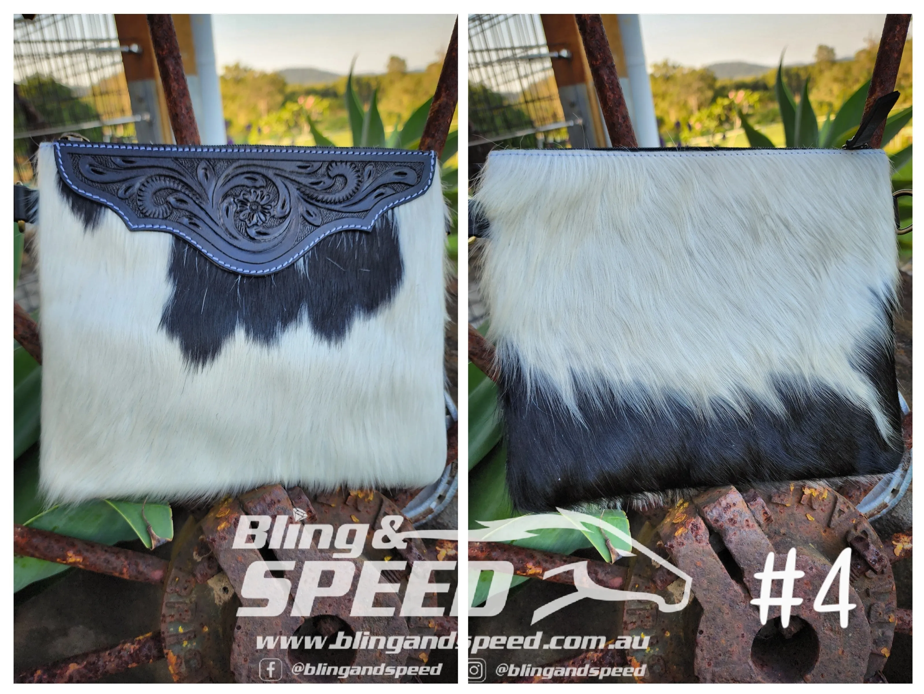 Leather and Cowhide Crossbody Bag - Black