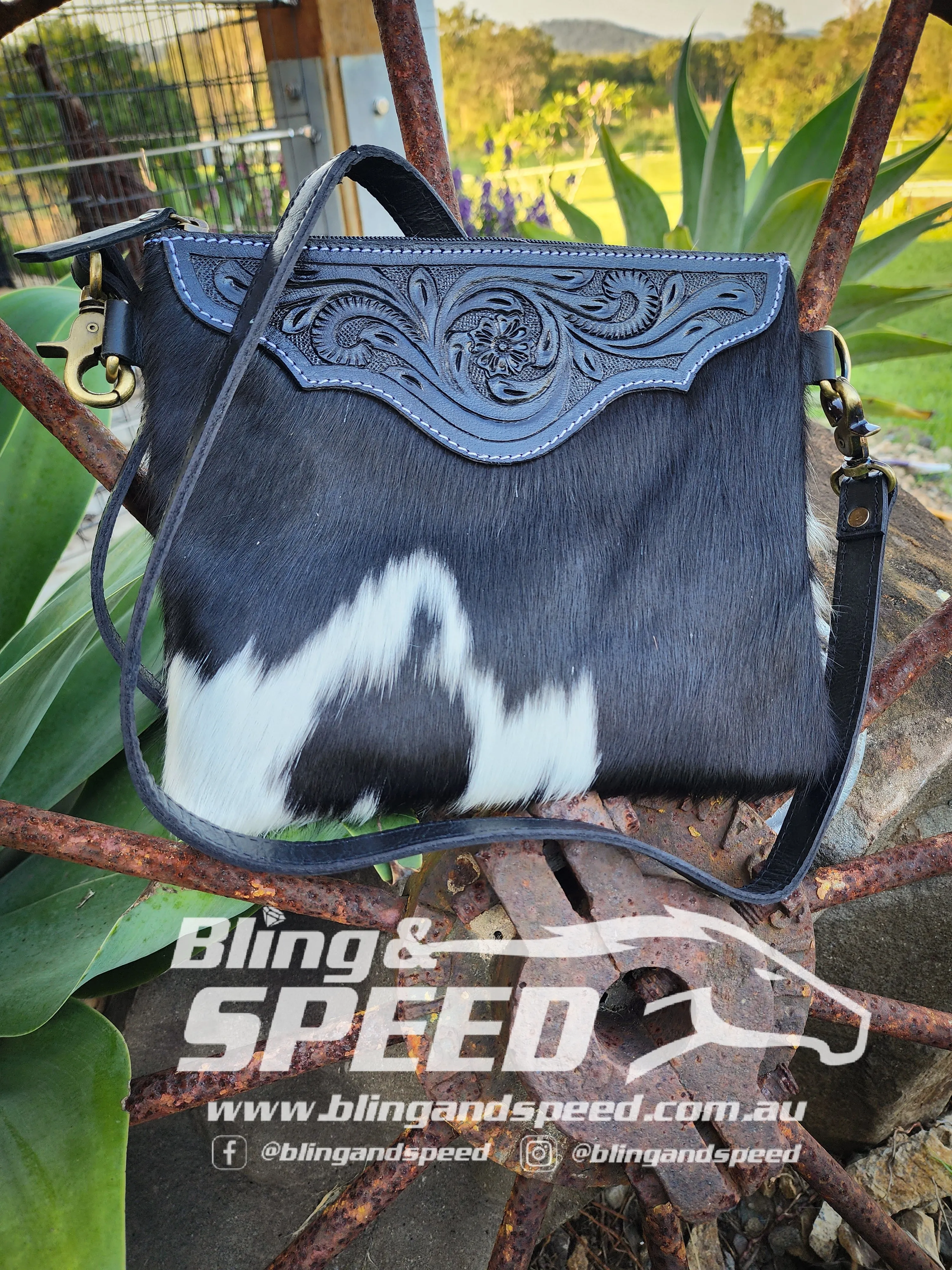 Leather and Cowhide Crossbody Bag - Black