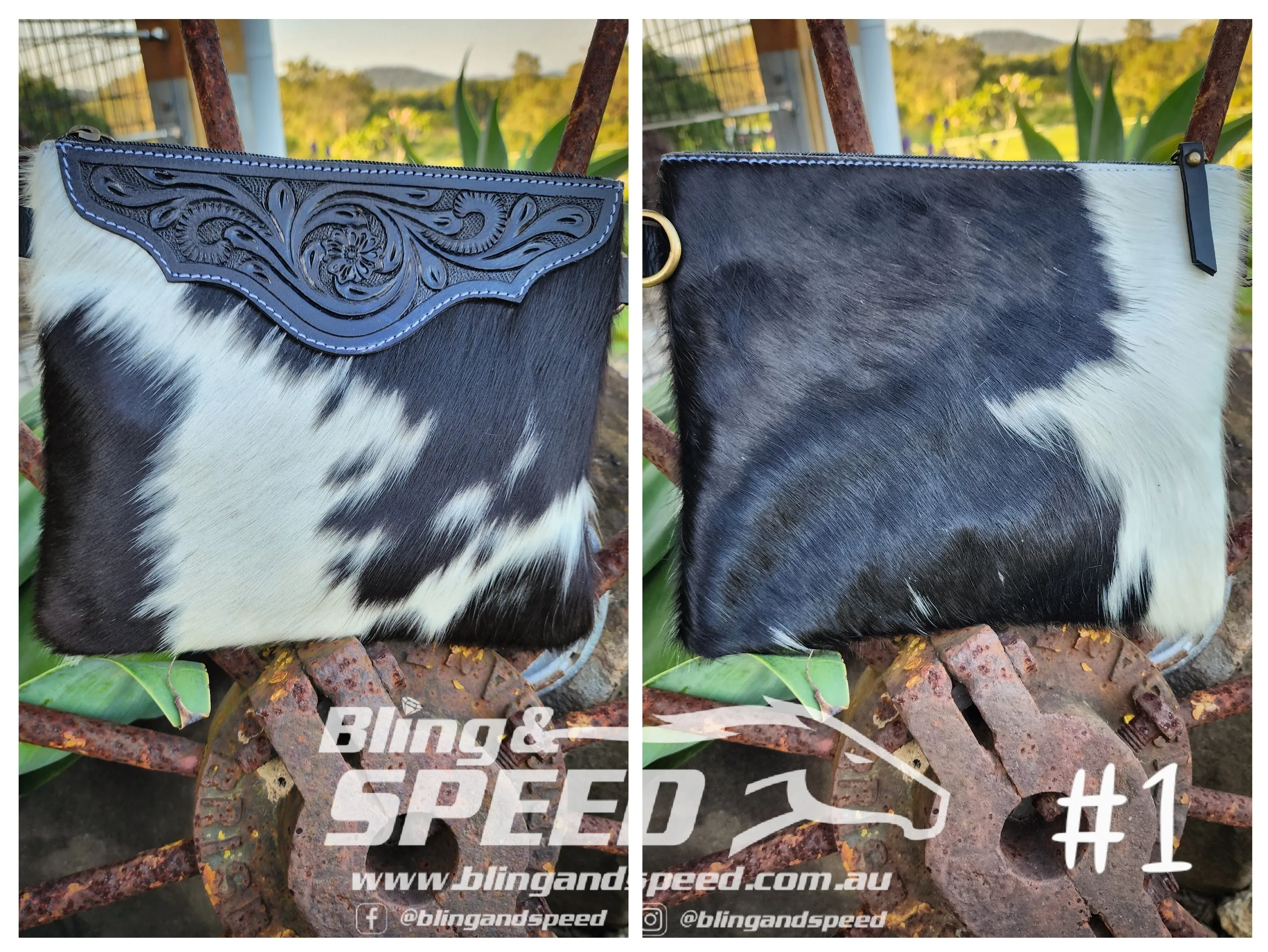 Leather and Cowhide Crossbody Bag - Black