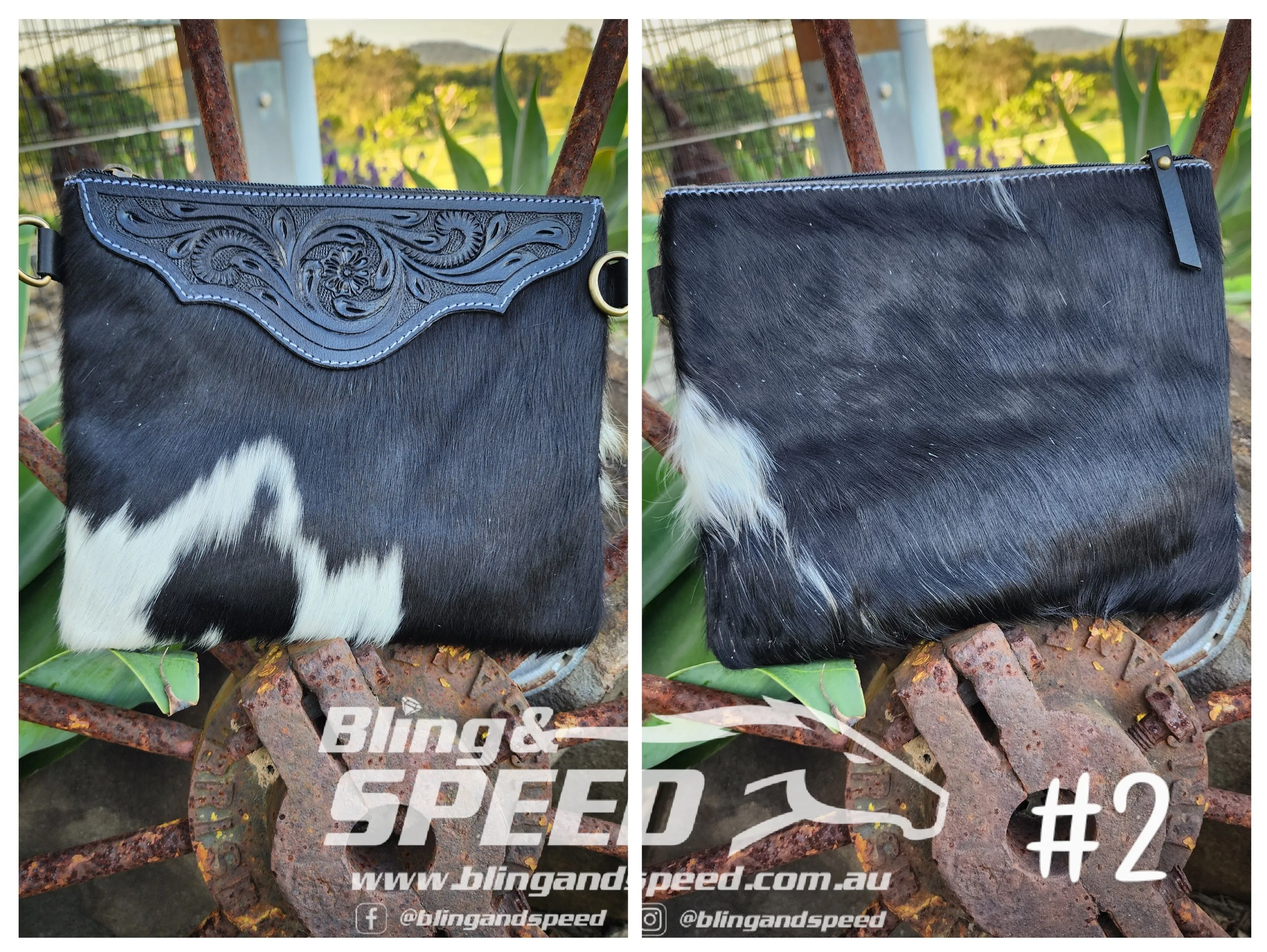 Leather and Cowhide Crossbody Bag - Black